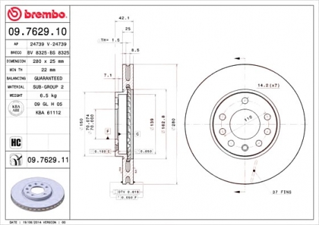 09.7629.10 Brembo Гальмiвний диск