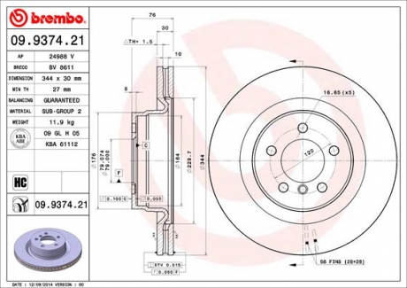 09.9374.21 Brembo Гальмiвний диск