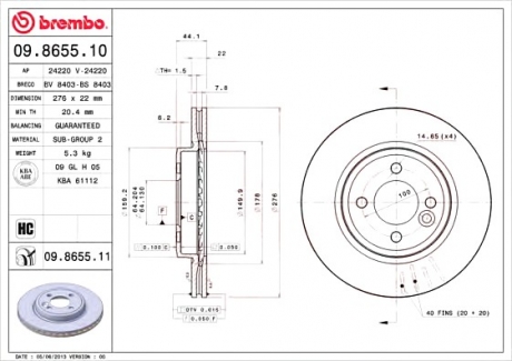 09.8655.11 Brembo Гальмiвний диск