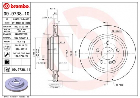 09.9738.11 Brembo Гальмівний диск