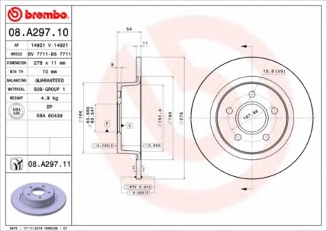 08.A297.11 Brembo Гальмiвний диск