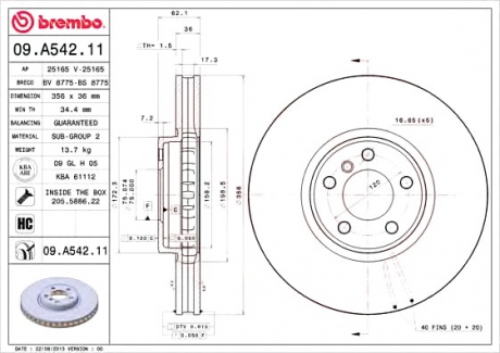 09.A542.11 Brembo Гальмівний диск