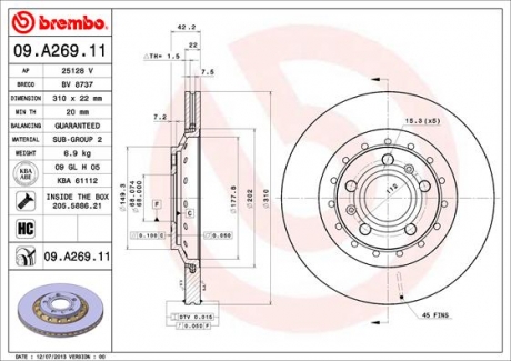 09.A269.11 Brembo Гальмівний диск