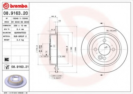 08.9163.21 Brembo Диск гальмівний