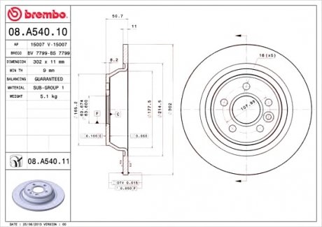 08.A540.10 Brembo Гальмівний диск