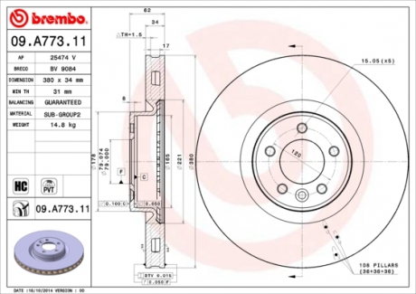 09.A773.11 Brembo Тормозной диск Brembo Painted disk