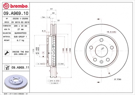 09.A969.10 Brembo Тормозной диск Brembo