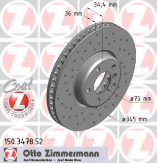 150.3478.52 Otto Zimmermann GmbH Диск тормозной левый Sport