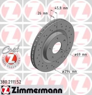 380.2111.52 Otto Zimmermann GmbH Диск тормозной Sport