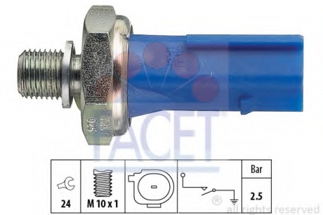 7.0192 Facet  Датчик давления масла Audi A4/A6/ Skoda Octavia/Superb/ VW Caddy/Golf/Passat/Tiguan 1.0-3.0 04- (7.0192) FACET