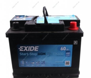 EK600 Exide Акумулятор 60Ah-12v Exide AGM (242х175х190), R, EN680
