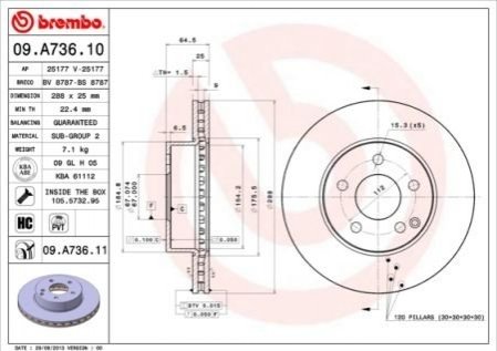 09.A736.11 Brembo Тормозной диск вентилируемый