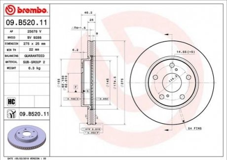 09.B520.11 Brembo Тормозной диск передний
