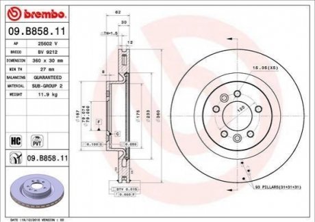 09.B858.11 Brembo Тормозной диск передний