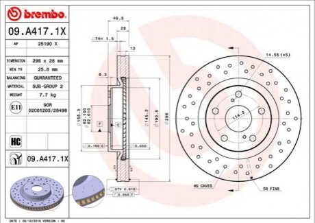 09.A417.1X Brembo Тормозной диск