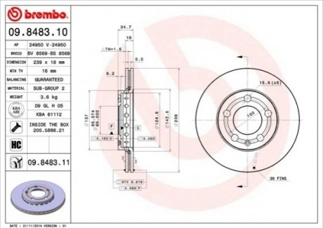 09.8483.11 Brembo Тормозной диск