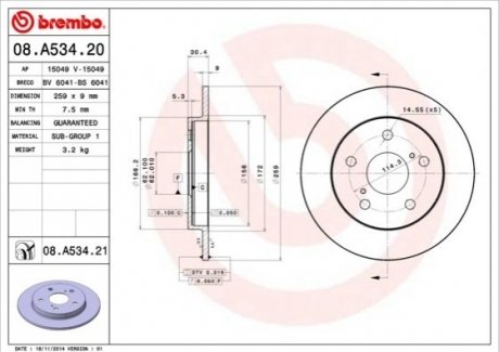 08.A534.21 Brembo Тормозной диск