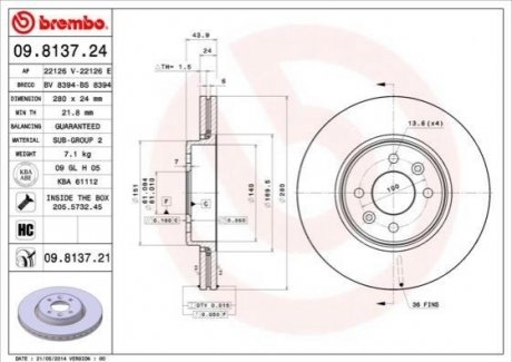 09.8137.24 Brembo Гальмівний диск