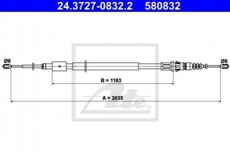 24.3727-0832.2 ATE Трос, стояночная тормозная система