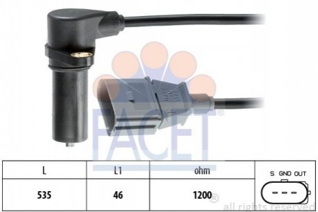 9.0391 Facet  Датчик оборотов коленвала BIA, OCTAVIA/VW BORA,CADDYII,GOLFIV,POLO 1.9D 95-10 (9.0391) FACET