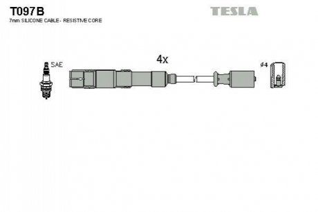 T097B TESLA  Провода высоковольтные, комплект Mercedes-benz A-class (w169) 1.5 (04-12) (T097B) TESLA