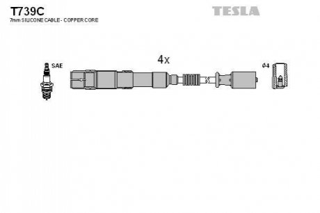 T739C TESLA  Провода высоковольтные, комплект Mercedes-benz A-class (w169) 1.5 (04-12) (T739C) TESLA
