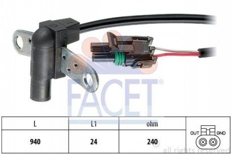 9.0010 Facet  Датчик оборотов коленвала Renault Clio i 1.4 (90-98) (9.0010) FACET