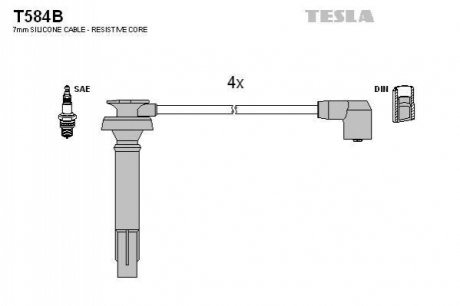 T584B TESLA  Комплект кабелiв запалювання