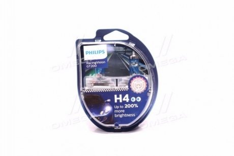 12342RGTS2 PHILIPS Лампа розжарювання H4 RacingVision GT200 +200 12V 60/55W P43t-38 (комплект) (вир-во Philips)