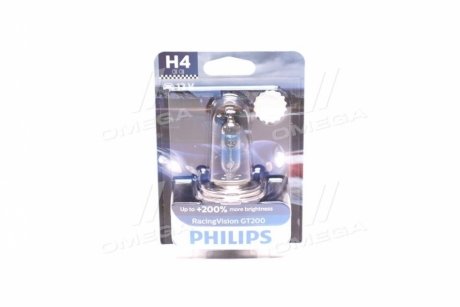 12342RGTB1 PHILIPS Лампа розжарювання H4 RacingVision GT200 +200 12V 60/55W P43t-38(вир-во Philips)
