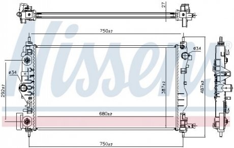 61707 Nissens Радиатор охлаждения CHEVROLET CRUZE (09-) 2.0 CDI (пр-во Nissens)