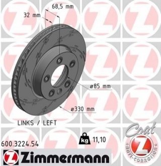 600.3224.54 Otto Zimmermann GmbH Диск тормозной Sport Black Left