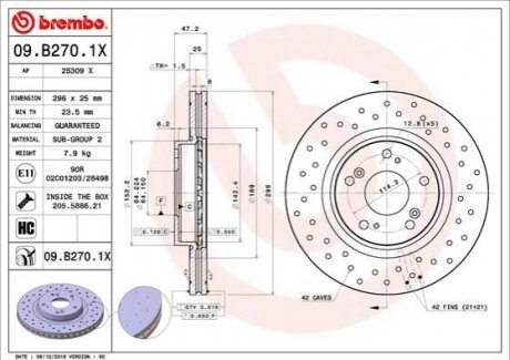 09.B270.1X Brembo Гальмівний диск