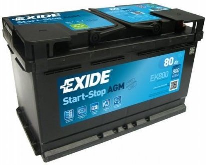 EK800 Exide АКБ 6СТ-80 R+ (пт800) (необслуж) AGM Exide (Start/Stop)