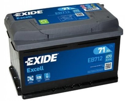 EB712 Exide АКБ 6СТ-71 R+ (пт670) (необслуж) (низкий) EXCELL Exide