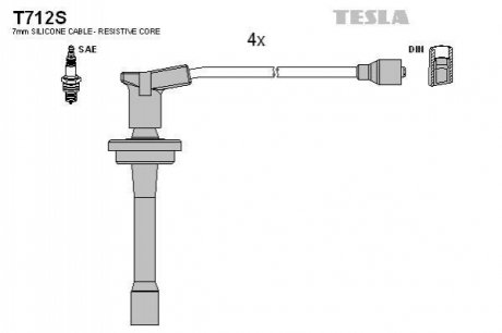 T712S TESLA  Провода свечные 406 (с наконечником) (силікон) Tesla