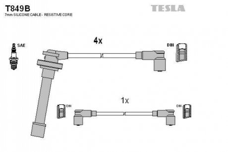 T849B TESLA  Комплект кабелiв запалювання