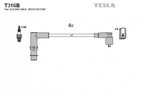 T316B TESLA  Комплект кабелiв запалювання