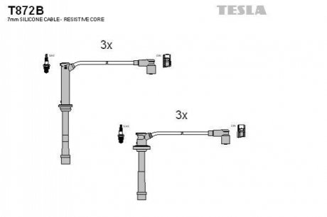 T872B TESLA  Комплект кабелiв запалювання