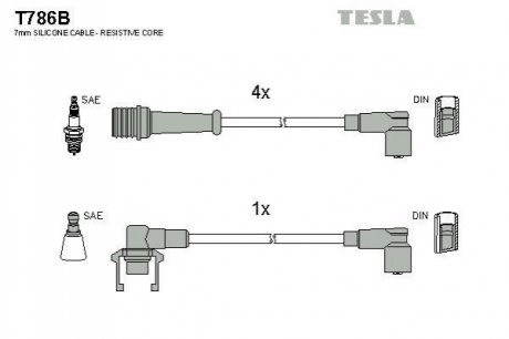 T786B TESLA  Комплект кабелiв запалювання