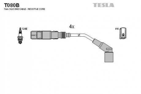 T080B TESLA  Комплект кабелiв запалювання