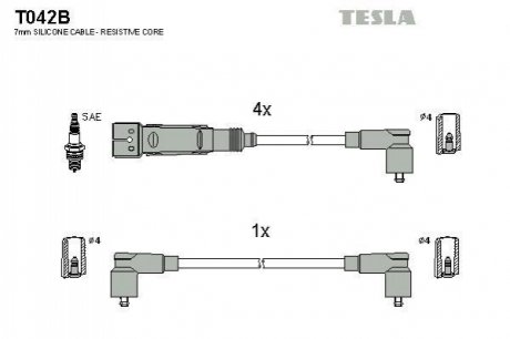 T042B TESLA  Комплект кабелiв запалювання