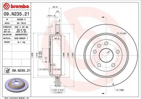 09.N235.21 Brembo Гальмівний диск