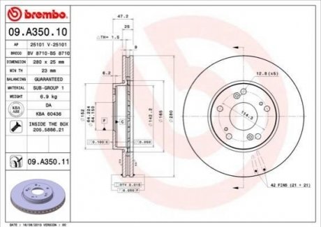 09.A350.11 Brembo Гальмівний диск