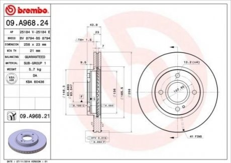 09.A968.21 Brembo Гальмівний диск