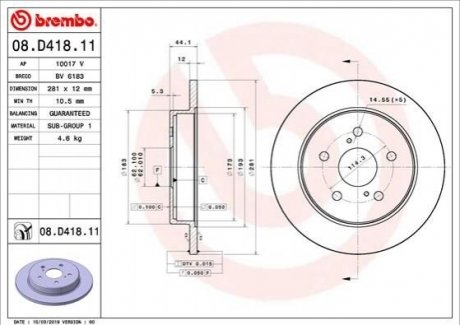 08.D418.11 Brembo Гальмівний диск