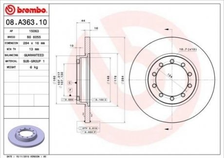 08.A363.10 Brembo Гальмівний диск