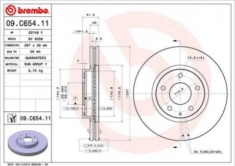 09.C654.11 Brembo Гальмівний диск