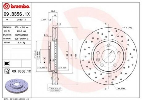 09.B356.1X Brembo Гальмівний диск