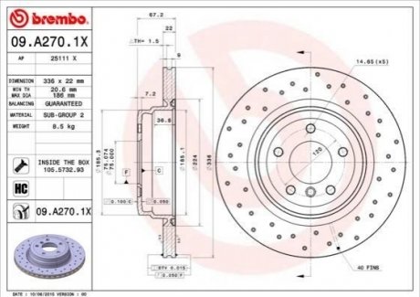 09.A270.1X Brembo Гальмівний диск